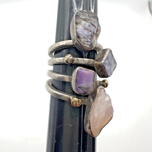 Lilly Barrack Artisan Sterling & 14k Gold 4 Gemstone Ring S 7.5 14g - Picture 4 of 12